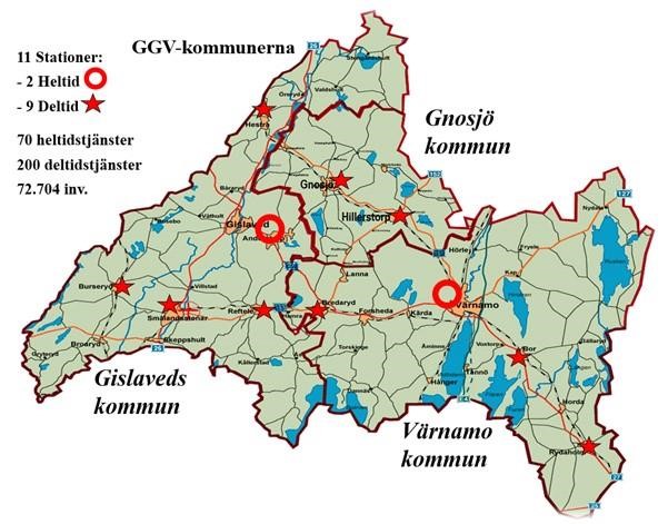 Karta över Gnosjö, Gislaved och Värnamo.