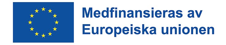 EU-logotypen, blå med stjärnor på, med texten Samfinansierad av europeiska unionen.