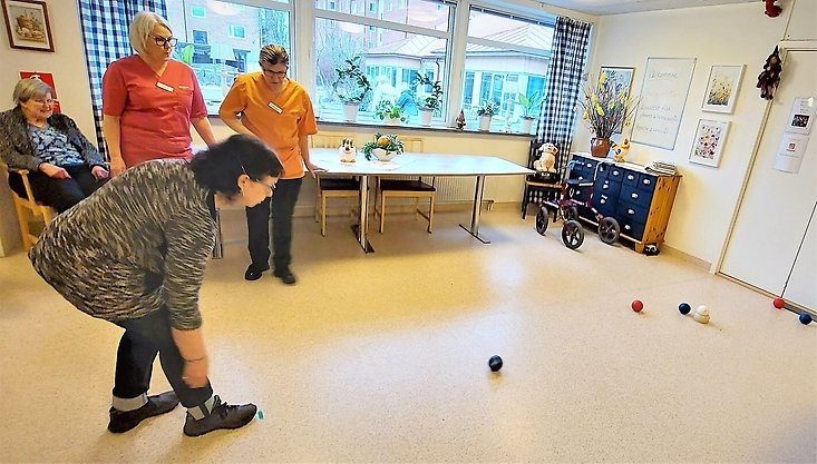 Personer spelar inomhusboule.