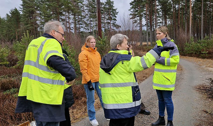 En delegation av tjänstemän från Gnosjö kommun och Trafikverket diskuterar trafikmiljöer på plats.  